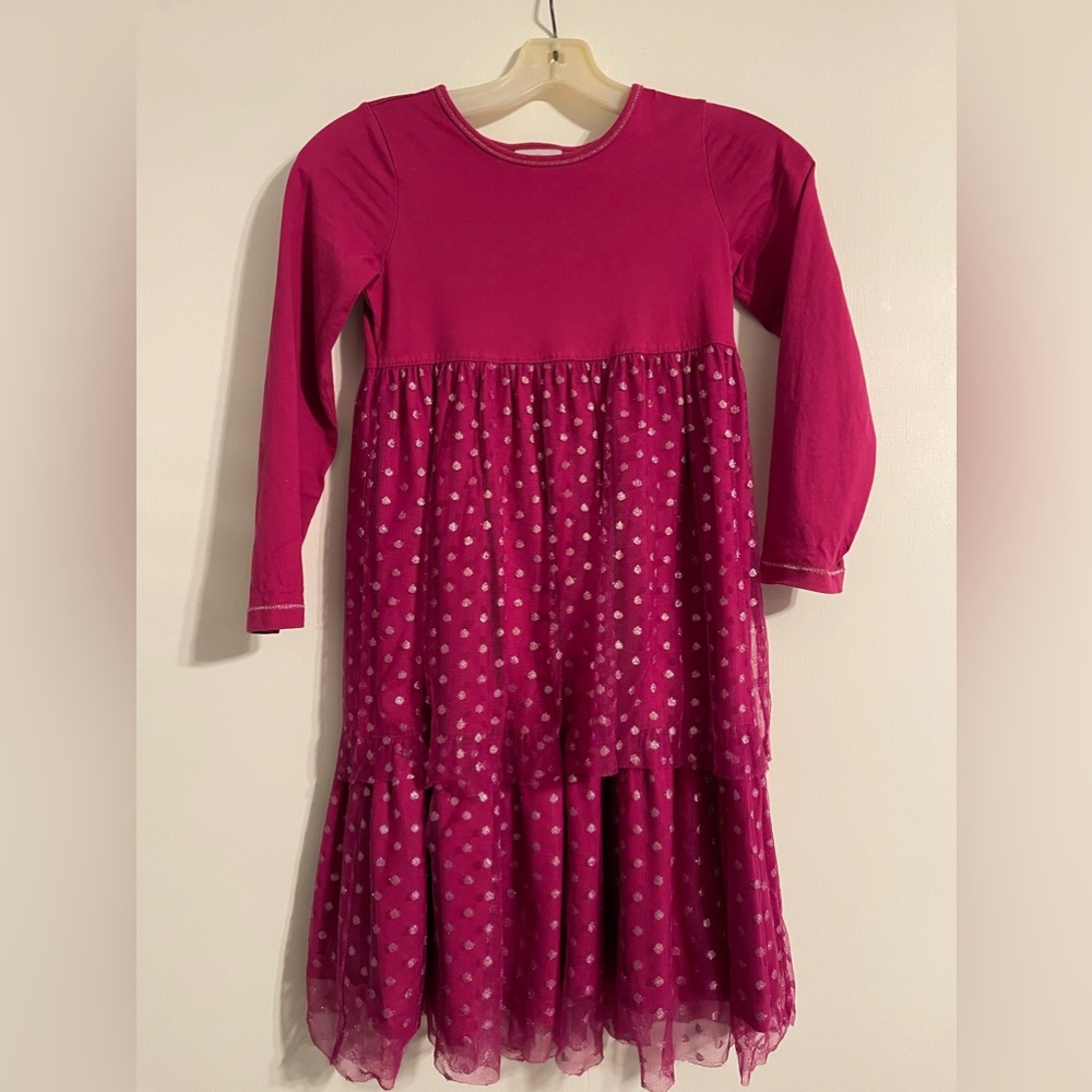 Hanna Andersson, long sleeve cotton dress with sparkly overlay